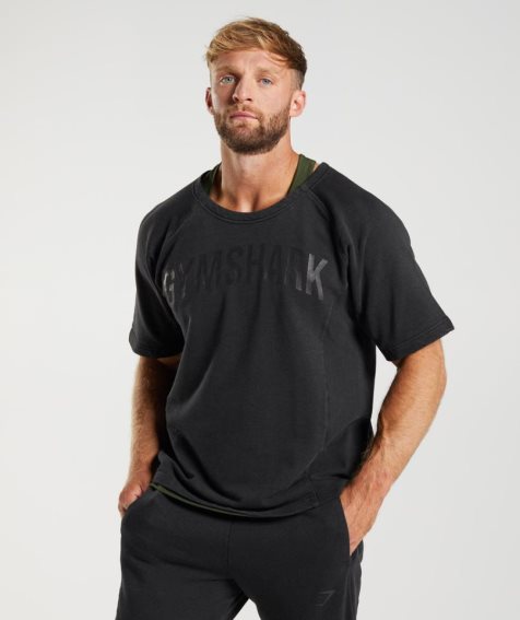 Men's Gymshark Power Washed Rag Top T-Shirts Black | NZ 8MSUKT